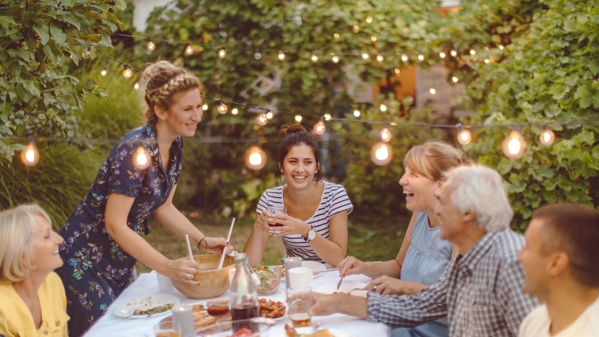 Backyard evening dinner, social, no bugs
