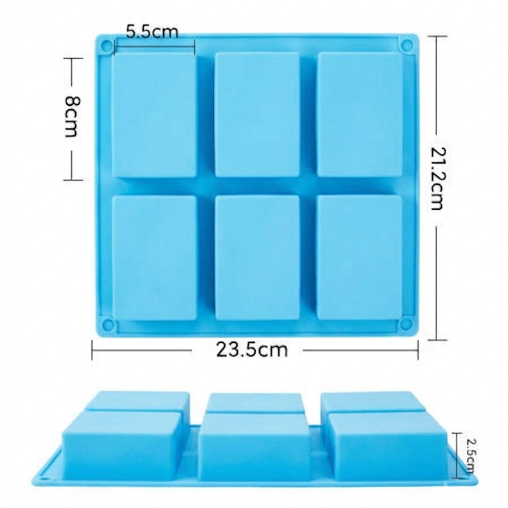 6 Cavity Rectangle Silicone Soap Mold (Sky Blue)
