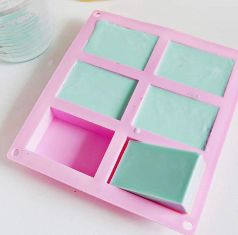6 Cavity Rectangle Silicone Soap Mold (Sky Blue)